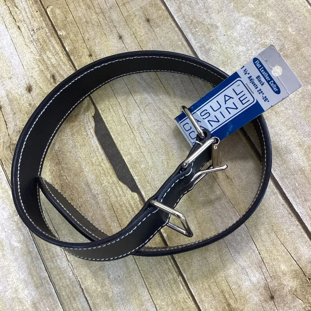 Casual Canine Dog Collar Size XL Adjustable Black Flat Leather New With Tags